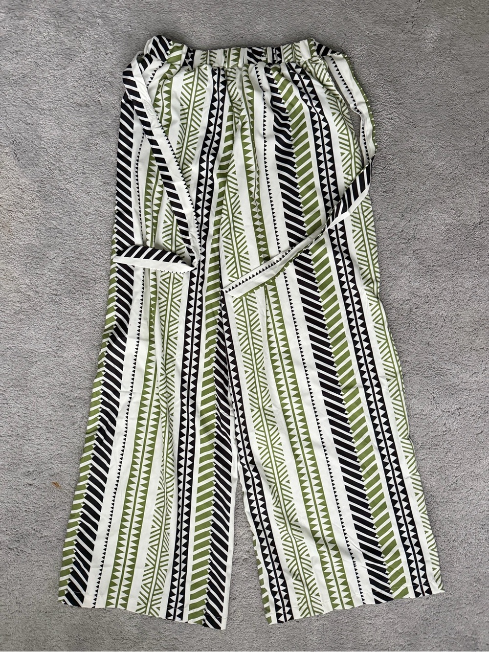 SHEIN Green Black White Striped Wide Leg Pants